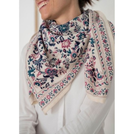 Grand foulard indien Goa myrtille 